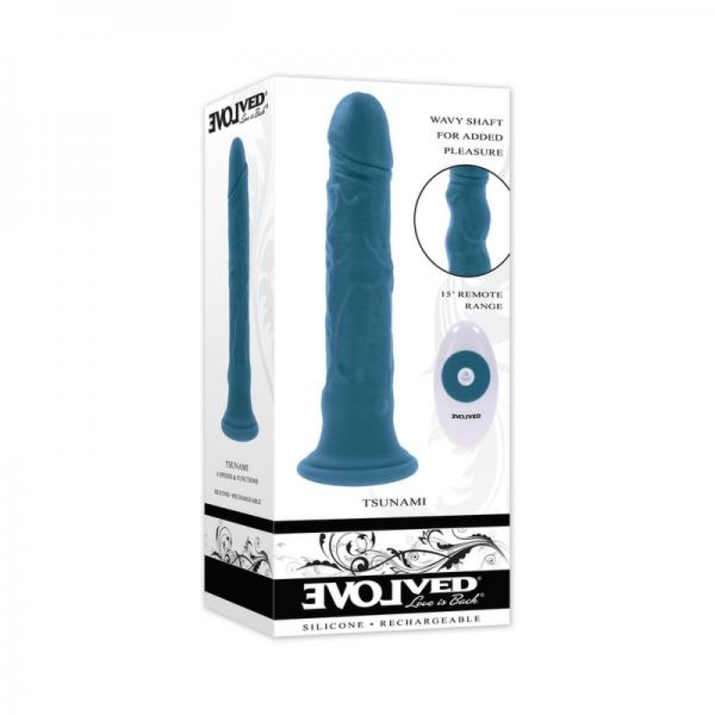 Evolved Tsunami Rechargeable Vibrating Dildo - Silicone Teal