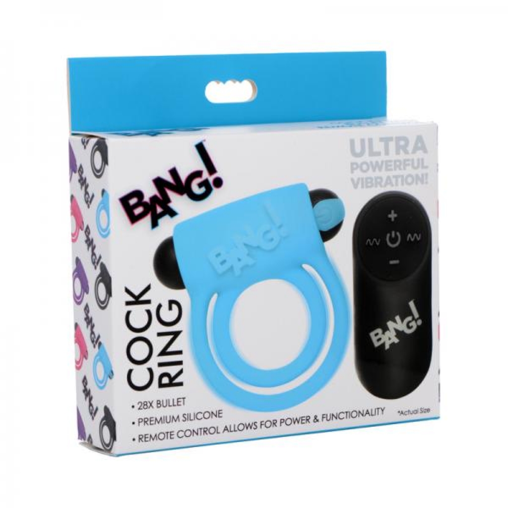 Bang! Remote-Controlled Vibrating Penis Ring & Bullet - Blue