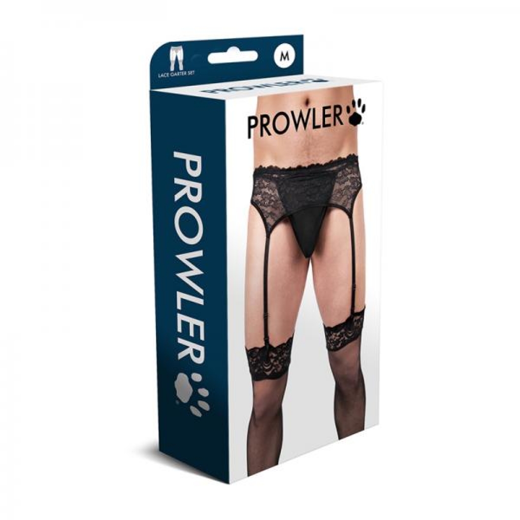 Prowler Lace Garter Set Black M