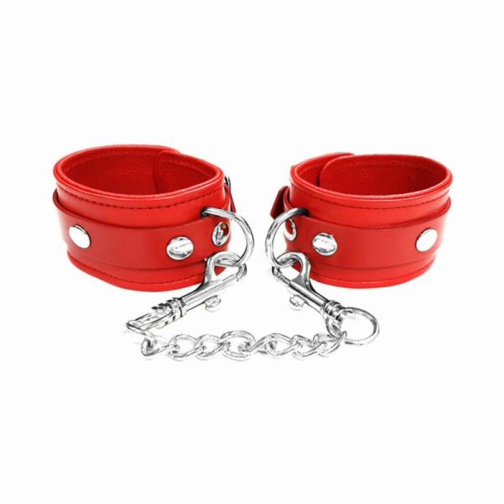 Rouge Plain Leather Ankle Cuffs Red: Premium Restraint Accessory