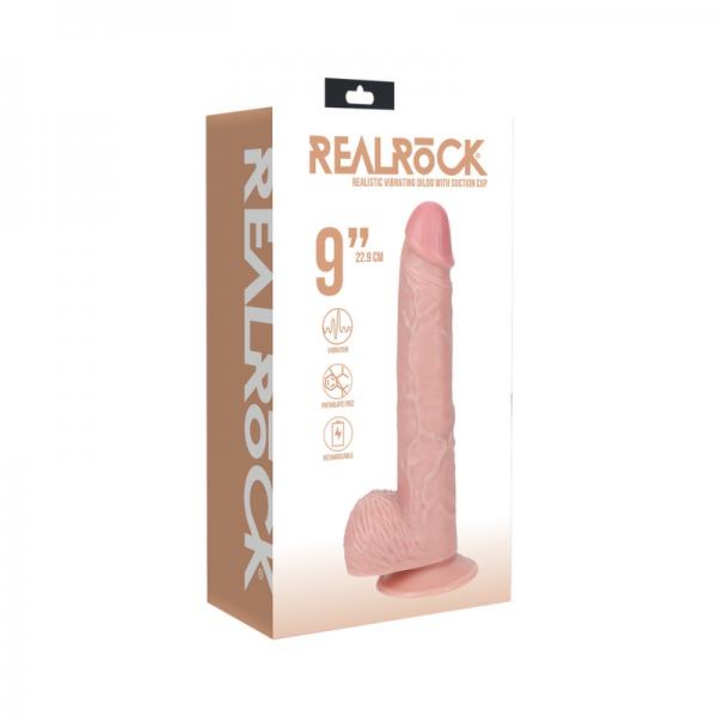 Realrock 9 In. Vibrating Penis with Balls - Regular Straight Beige