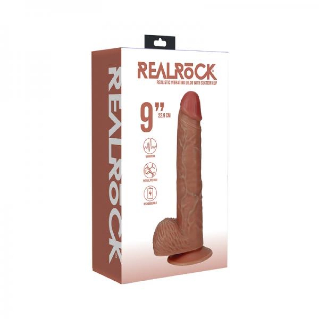 RealRock 9-Inch Vibrating Penis with Balls - Tan