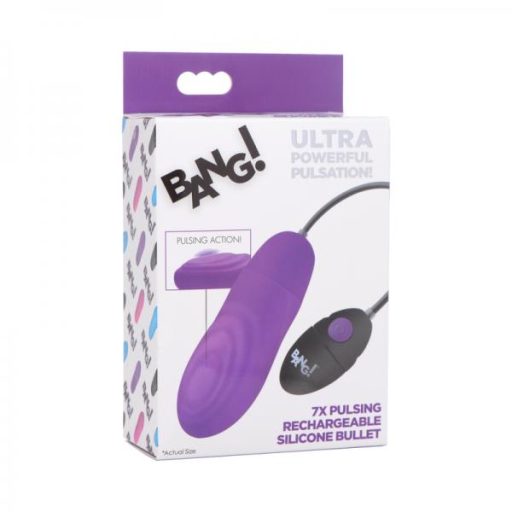 Bang! 7x Pulsing Rechargeable Silicone Bullet in Purple